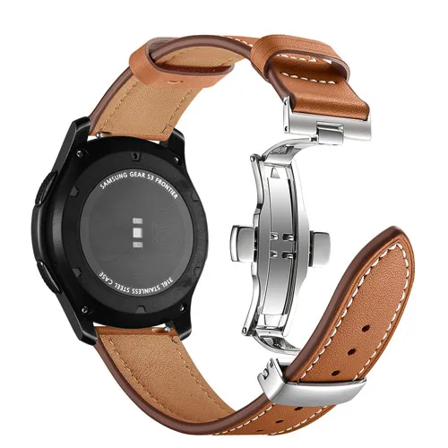 Silver buckle brown Кожаный ремешок для часов samsung gear S3 Frontier/Classic Galaxy 46 мм ремешок Бабочка Пряжка 22 мм ремешок для замены запястья - Цвет ремешка: Silver buckle brown
