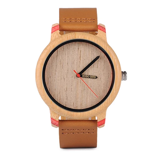 Brown strap Бобо птица простые бамбуковые деревянные часы для пары Бирюзовый синий ремешок кварцевые часы для женщин bayan kol saati - Цвет: Brown strap