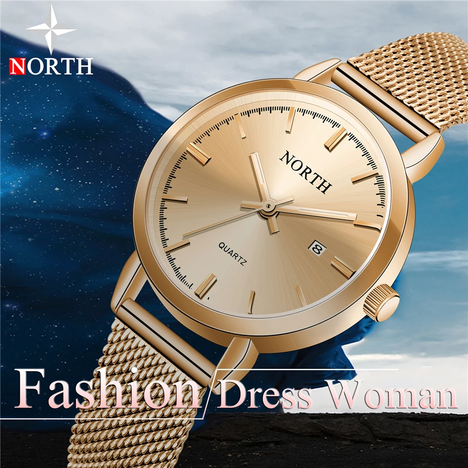 Reloj Mujer NORTH женские часы люксовый бренд золотые кварцевые женские часы Женская мода платье браслет водонепроницаемые часы для жены
