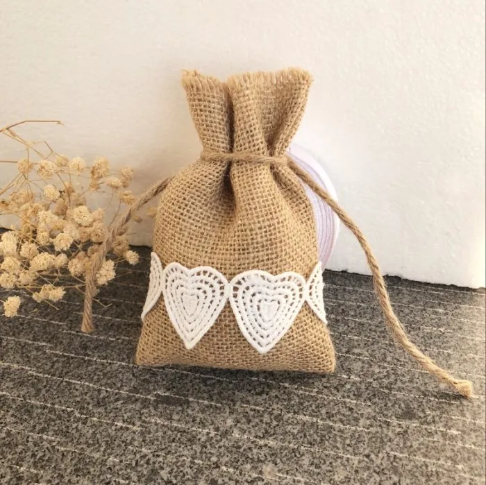 Style 1 100 шт./лот, смешанные стильные кружевные подарочные сумки, мешковина для конфет, деревенский Подарочный пакет для свадьбы/рождества, подарочные мешочки из мешковины - Цвет: Style 1