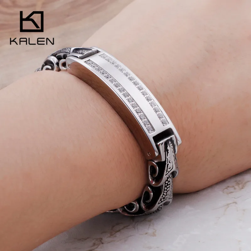 KALEN Hip Hop Stainless Steel Snake Linking Chain Bracelets For Men 22cm Curban 11mm Width Cubic Zirconia Bracelet Jewelry | Украшения и