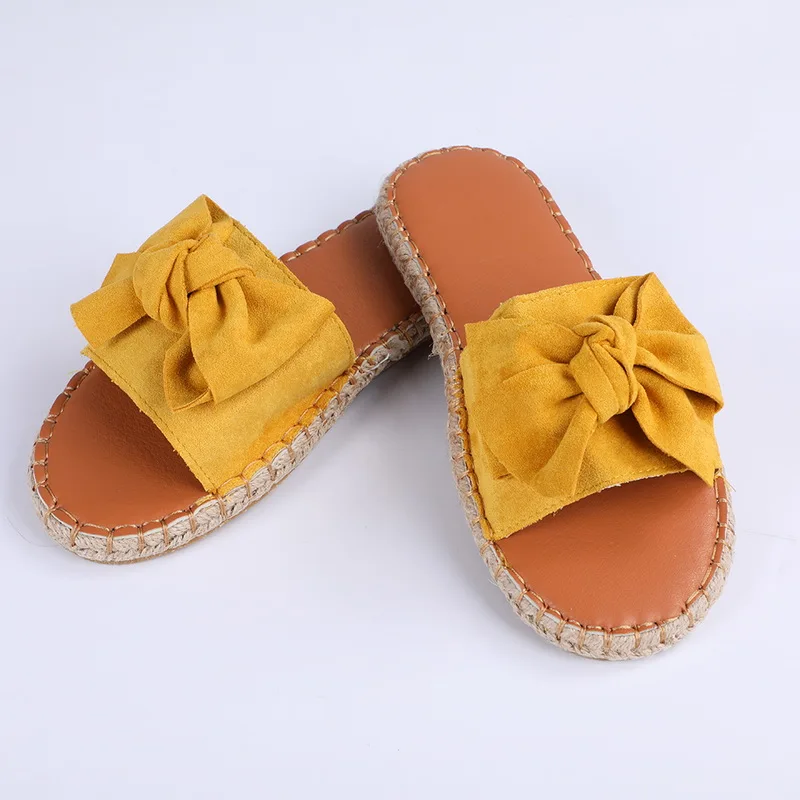 Yellow Oeak/тапочки; женские сандалии с бантиком; тапочки; Домашние уличные Вьетнамки; пляжная обувь; женская модная обувь - Цвет: Yellow