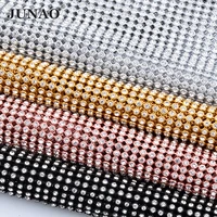 junao 45x120cm silver aluminum mesh glass rhinestones trim metal fabric crystal mesh banding sewing strass applique for jewelry