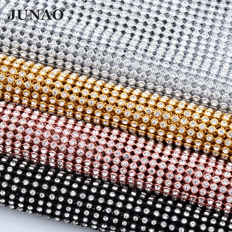 JUNAO 45x120 см серебряная алюминиевая сетка стеклянная Стразы обрезанная