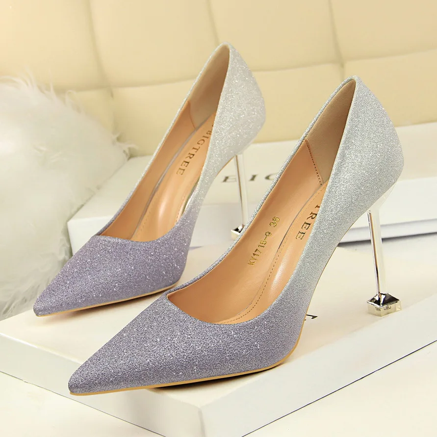 Pointed Toe Fashion Crystal Metal Ring Women's Sandals Mixed Colors Sequined Cloth Women Sexy Side Cut-Outs Party Shoes Shallow
