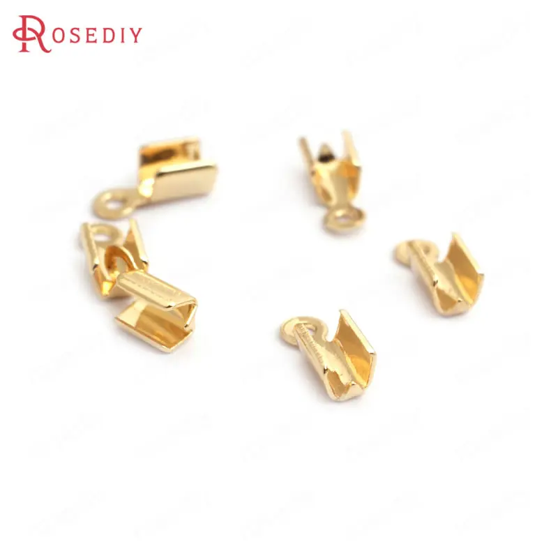 

(35169)20PCS Length 9MM Width 2.5MM 24K Gold Color Brass Rope Ends Fastener Clasps Crimp Clasps Diy Jewelry Findings Accessories