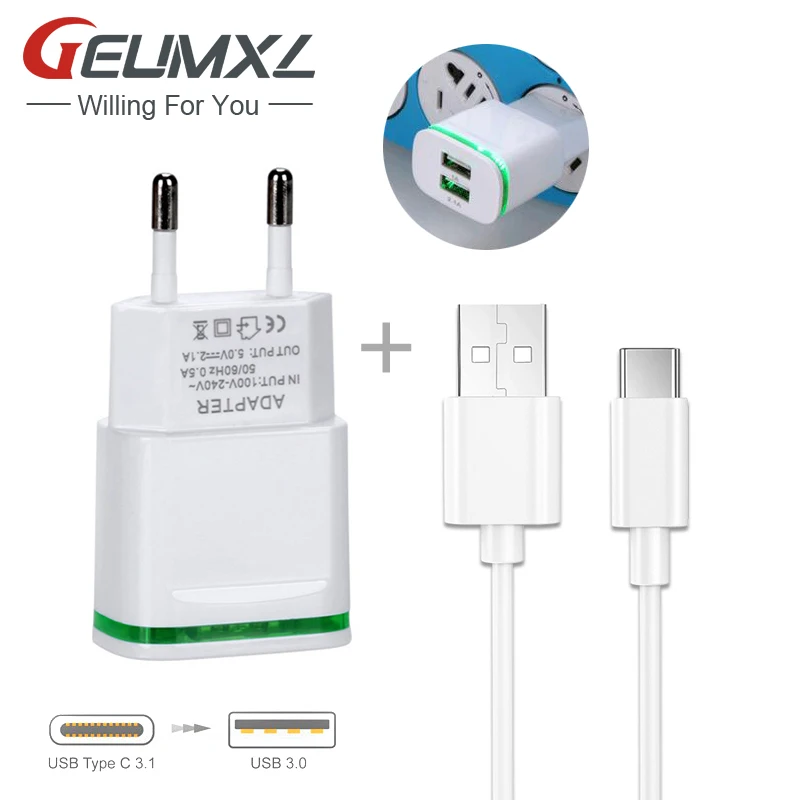 Дорожное зарядное устройство GEUMXL с 2 USB портами и штепсельной вилкой европейского