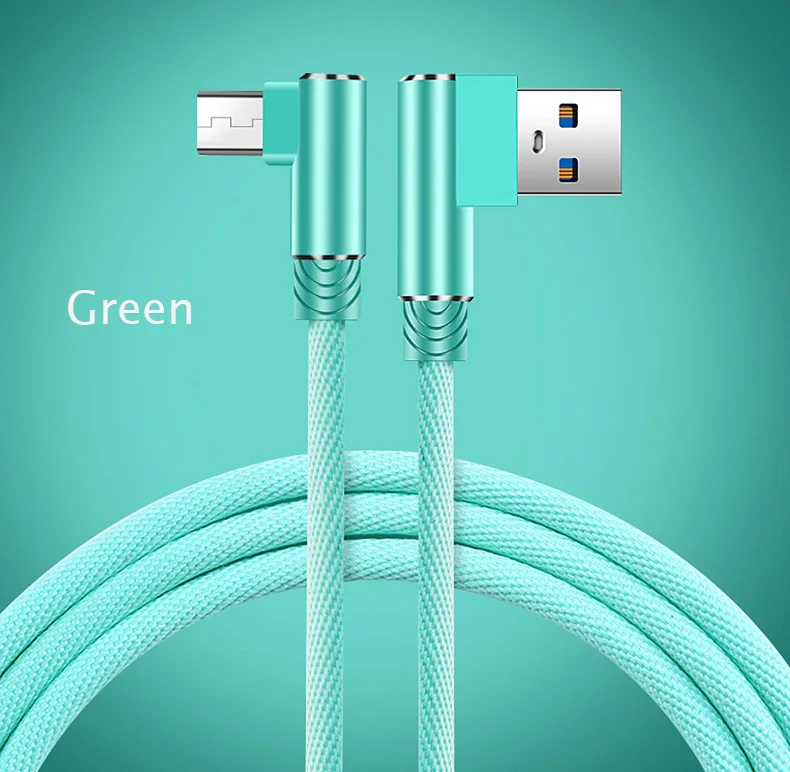 Suntaiho Micro USB кабель 90 градусов USB кабель 1 м 2 м 3 м для samsung S7 S6 2.4A Быстрая зарядка для huawei для Xiaomi Tablet кабели - Цвет: Green