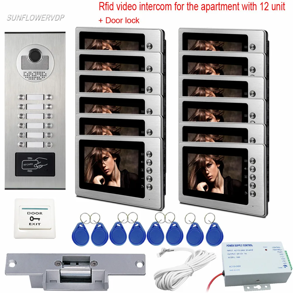 Домофон с доступом Rfid 12 кнопки дверного звонка камерой видеозвонка 7 &quotцвет