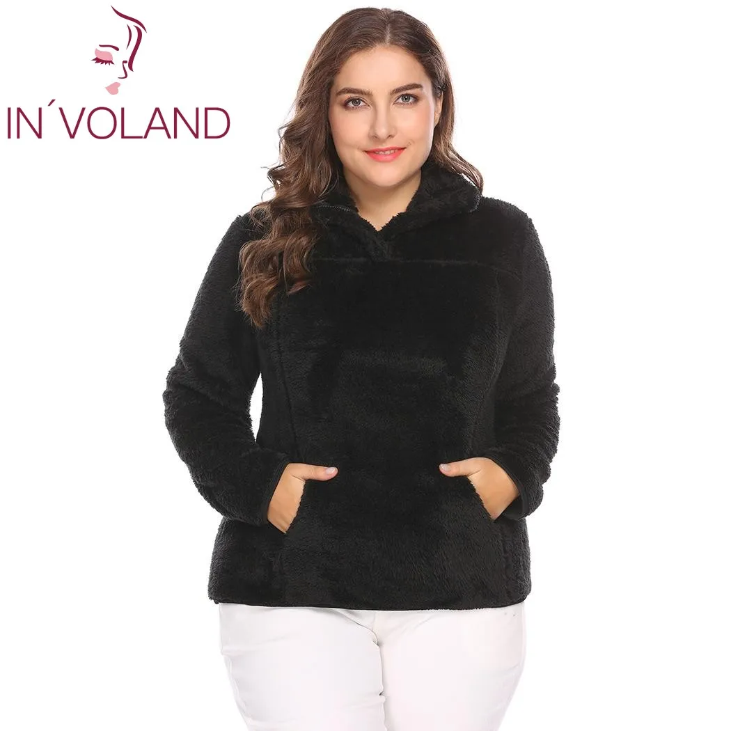 IN'VOLAND Plus Sizes XL-5XL Women Sweater Tops Autumn Winter Zip-up Stand Collar Long Sleeve Fleece Large Pullover Big Size | Женская