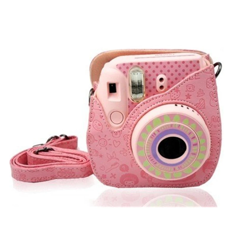 Розовый мультяшный милый чехол из искусственной кожи для Fuji Mini с плечевым ремнем