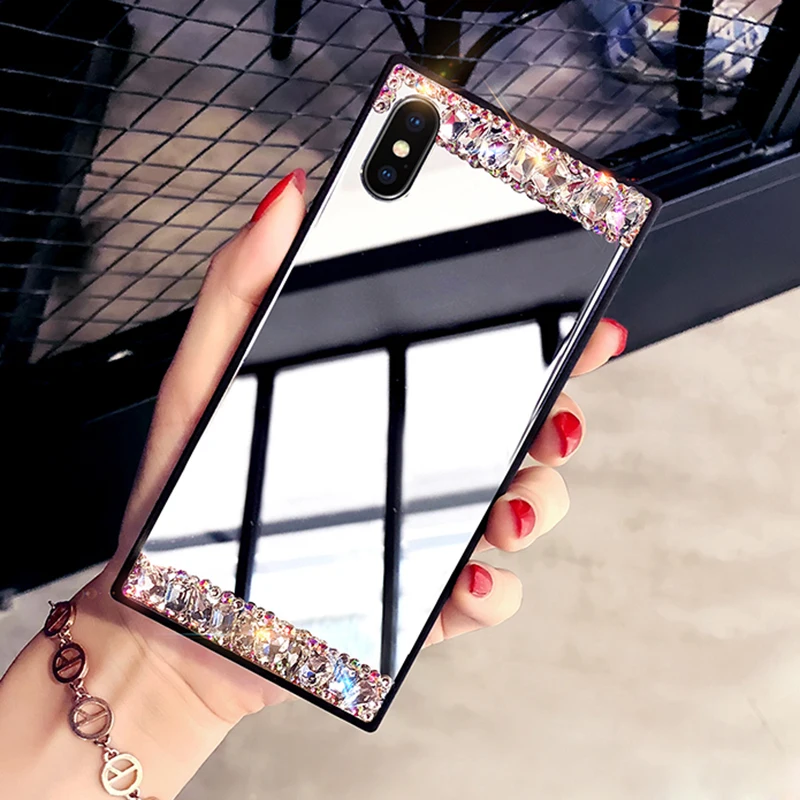 Девушка макияж зеркало квадратный чехол для телефона для iPhone 11 Pro Max XR XS Max 7 8 6S Plus чехол мягкий TPU Сторона+ PC полный корпус чехол для телефона