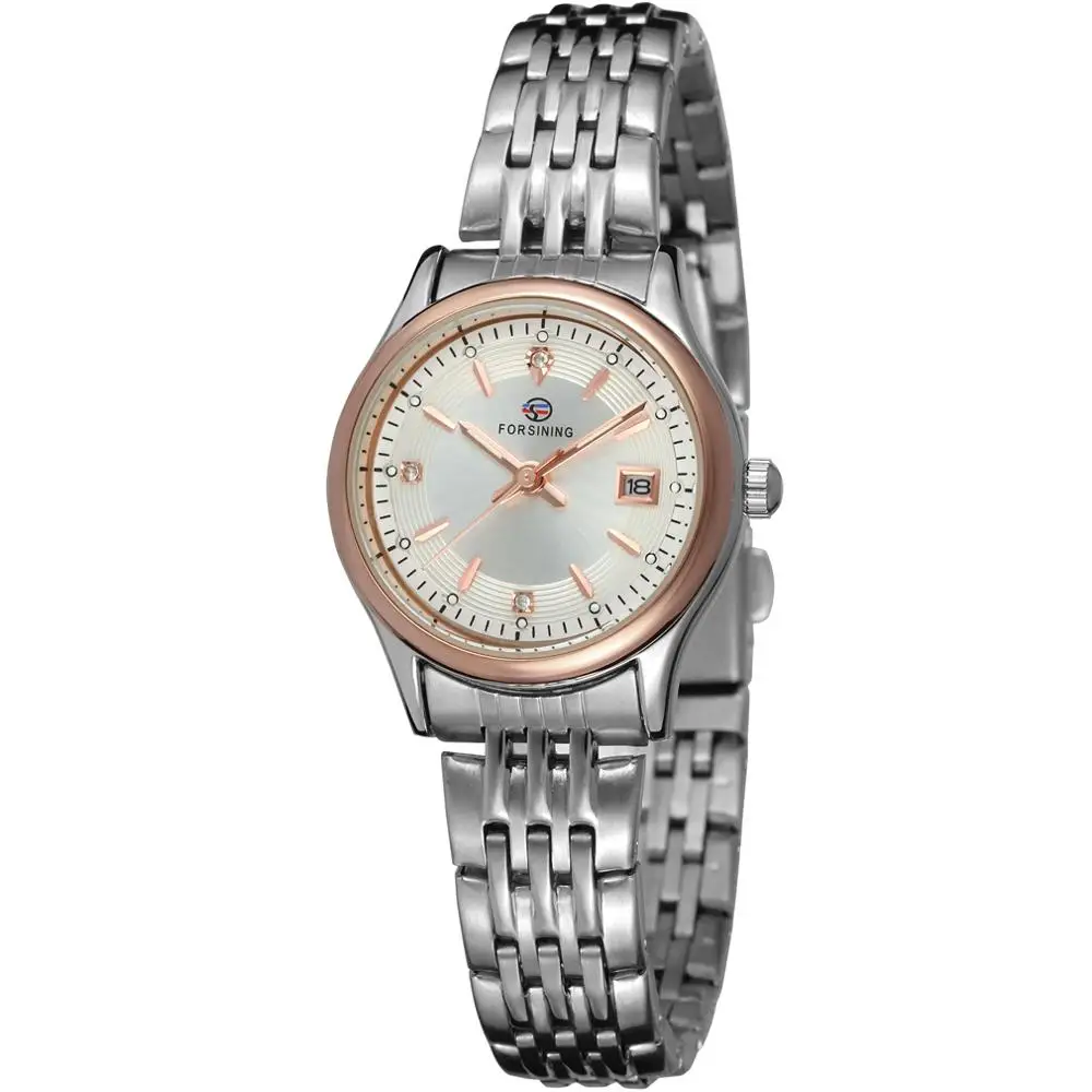 silver rose white Forsining женские кварцевые часы со скелетом с автоматической датой из нержавеющей стали женские наручные часы подарки женские часы relogio feminino - Цвет: silver rose white