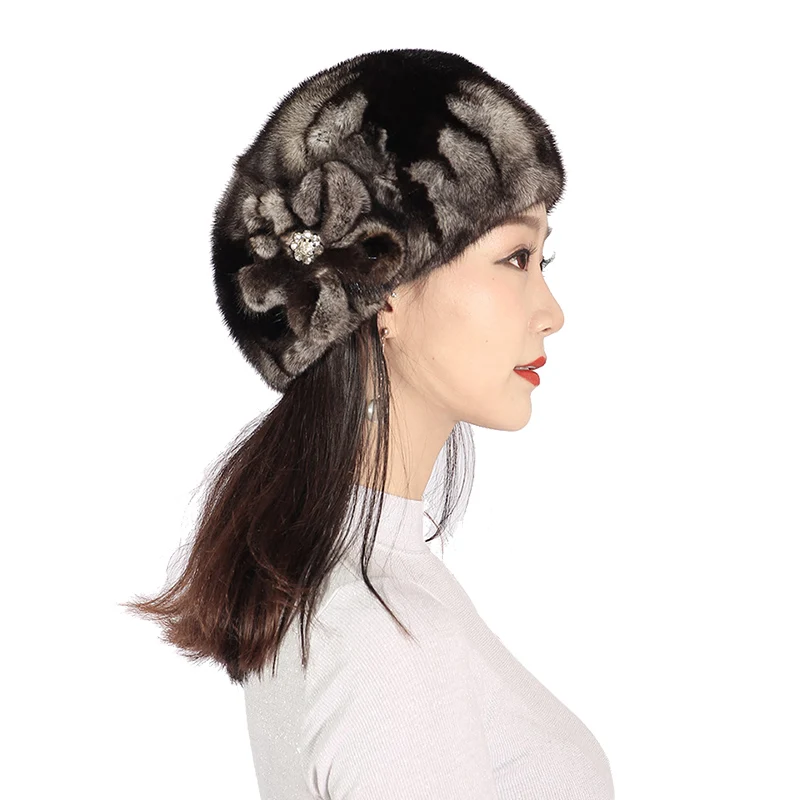 XINYUXIANG Luxury mink fur Hat women winter Full pelt flower Elegant Beanies &amp Skullies Bomber Import real Hats 249ND | Аксессуары