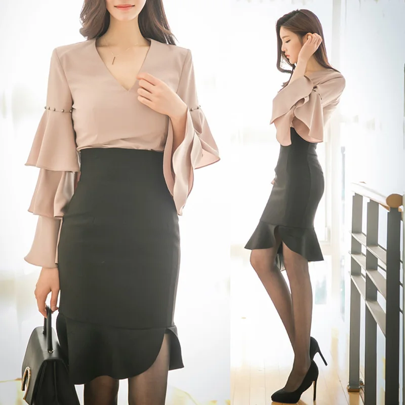 

Customize Women Plus Size 3XS-10XL High Waisted Sexy Bodycon Midi Mermaid Skirt Ladies Elegant Solid Color Ruffle Skirts Saias