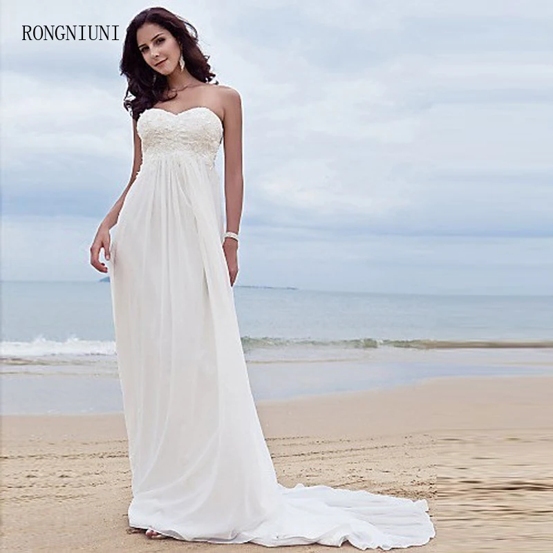 

2019 Beach Wedding Dresses Plus Size Pregnant Women Empire Beaded Bridal Gowns Garden Vestidos De Novia Chiffion