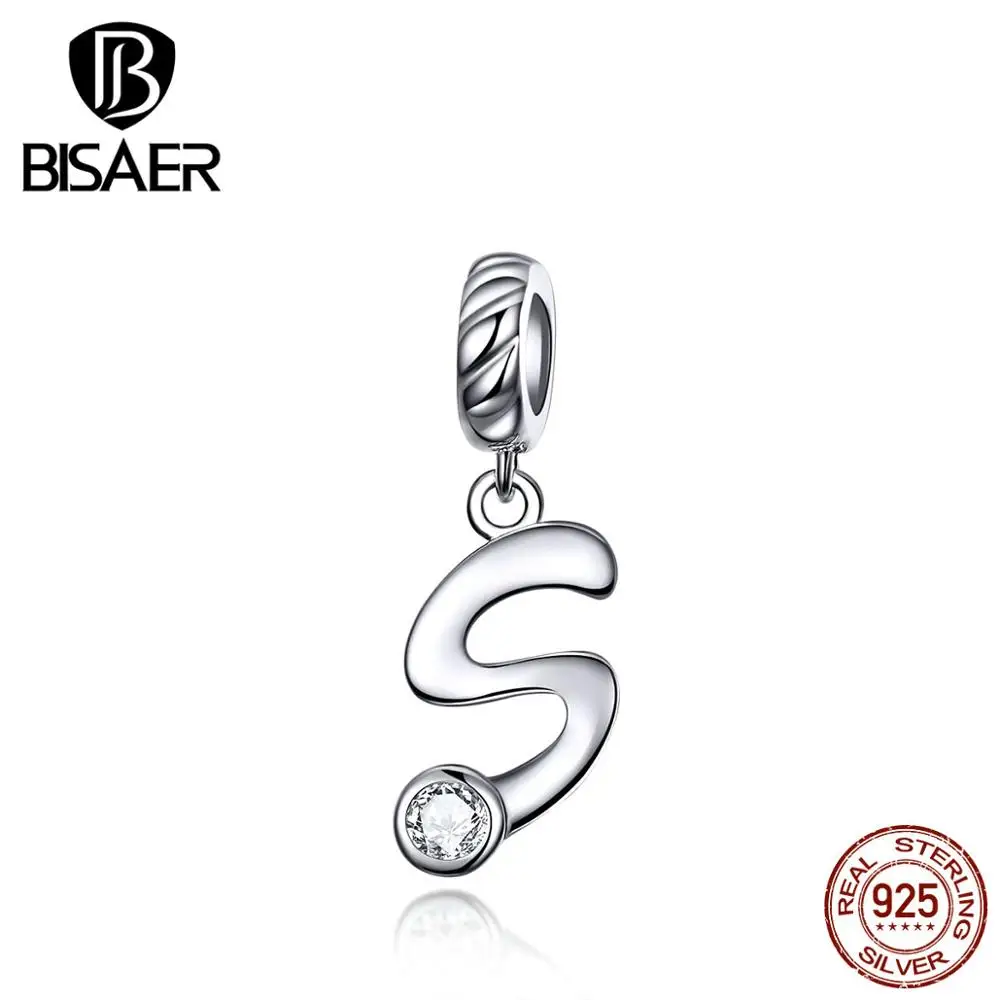BISAER, новинка, 925 пробы, серебро, 26 букв, амулеты, A-Z, алфавит, подвески, начальный браслет, ожерелье для рукоделия, ювелирных изделий GXC1183 - Окраска металла: GXC1183-S
