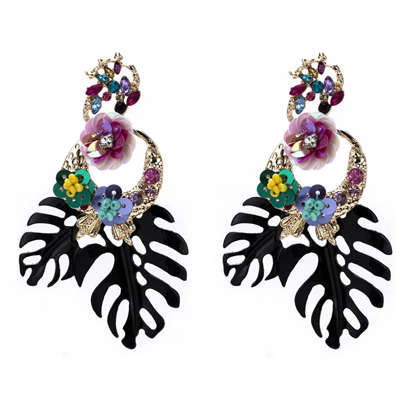 LUBOV Colorful Enamel Leaf Drop Earrings for Women Cute Flowers Statement Big Dangle Fashion Party Jewelry New | Украшения и