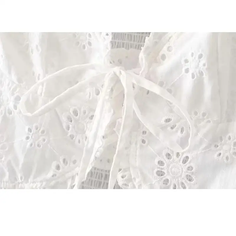 2019 Boho lace-up hollow out blouse womens tops summer sexy blackless short white female korean fashion clothes blusas |