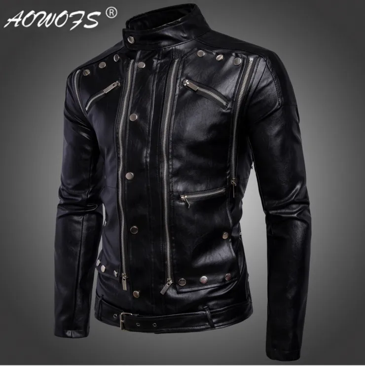 AOWOFS новые мужские кожаные куртки пальто Jaqueta De Couro модные мотоциклетные