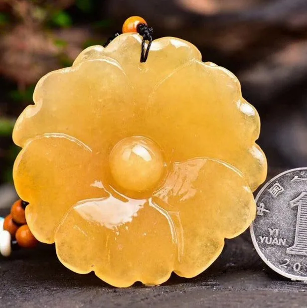 Натуральный китайский HUANGLONG jade Hua kai fu gui подвеска в форме цветка пиона Женская