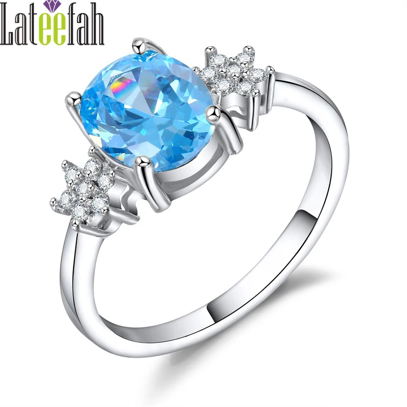 Lateefah Винтаж Овальный Ocean Blue Rock N Rose Серебряный цветок тонкая полоска красочные
