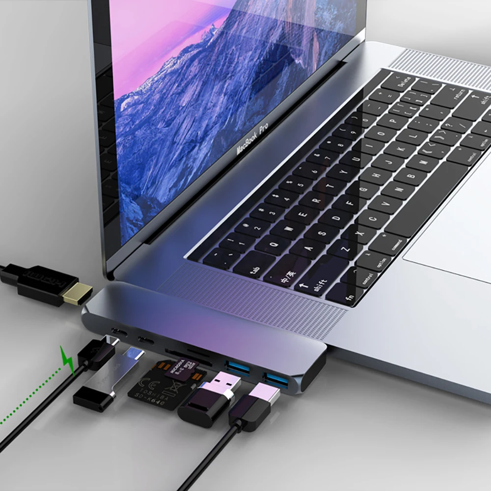 USB 3.0 Type C Hub к HDMI адаптеру 4K 7 в 1 Thunderbolt 3 с TF SD Card Reader PD для MacBook Pro Air 0|USB-хабы| |