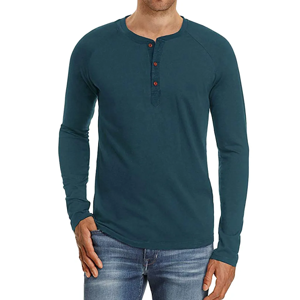 Мужская футболка blusa masculina осенняя Приталенная с длинными рукавами и пуговицами