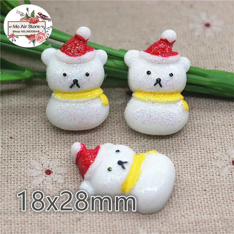 

10pcs shiny white Christmas bear snowman Resin flatback Cabochon Art Supply Decoration Charm Craft DIY craft