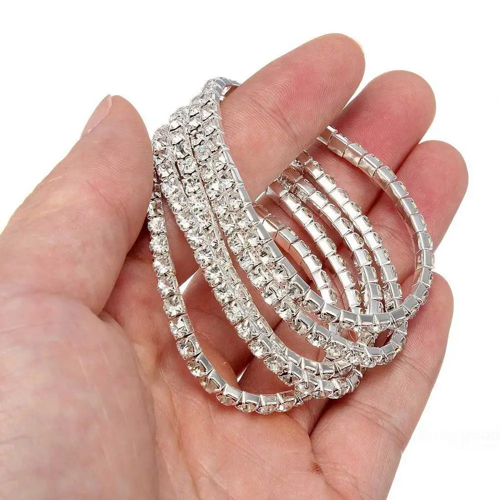 BestPrice 5pcs Silver Elastic Wedding Bridal Diamante Crystal Bracelet Bangle |