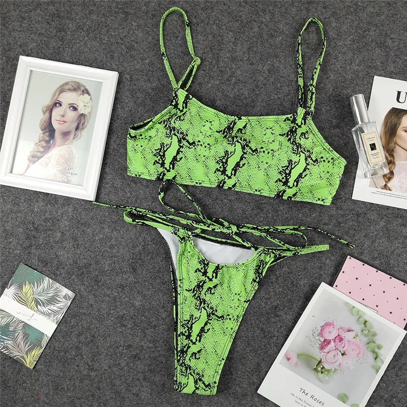 Peachtan Neon green бикини микро сексуальный леопардовый купальник женский пуш-ап купальник бандо женский купальный костюм biquini лето - Цвет: 7