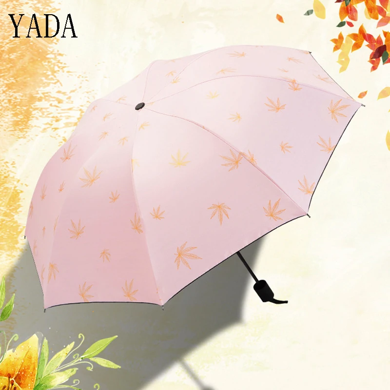 

YADA Charms Folding Design Gold Maple Leaf Pattern Umbrella Rain Women uv High Quality Umbrella For Womens Brand Umbrellas YS412