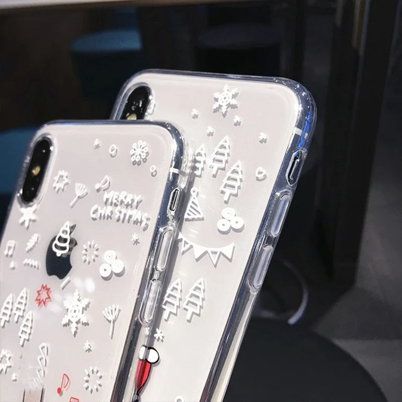 Christmas Tree Phone Case For iPhone 6 8 7 Plus Santa Claus Snowman Cases XS Max X XR 6S Soft Silicone Cover | Мобильные телефоны и