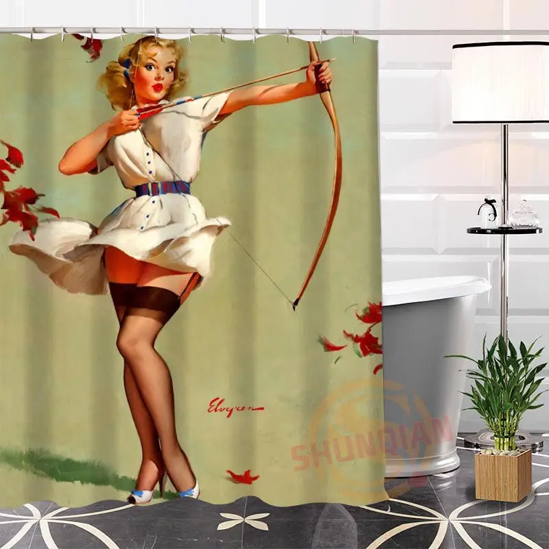 Эко-дружественный индивидуальный Уникальный pin up Девушка Современная душевая занавеска ванная комната водонепроницаемый для себя H0220-54 - Цвет: Коричневый