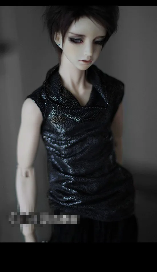 Крутая блестящая черная футболка без рукавов с драпировкой для BJD 1/6 YOSD 1/4 MSD 1/3 SD SD17