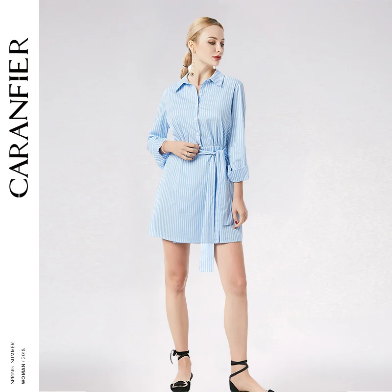 CARANFIER Вертикальная длинная рубашка в полоску женские 2018 весенние модные топы