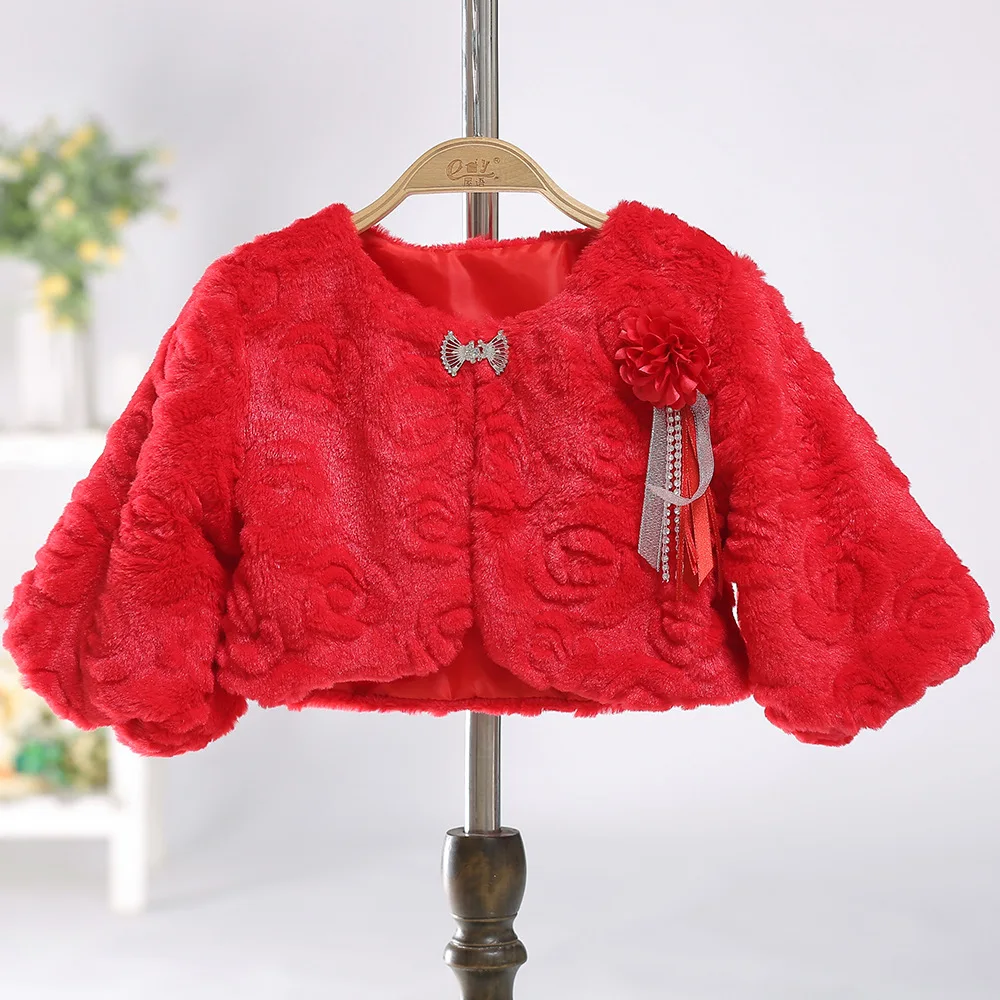 MQATZ Long Bell Sleeve Rose Wedding Cloak Fur Trim Junior Plush Cape For Communion Dress Flower Girl Jacket Costumes Baby Girls | Детская