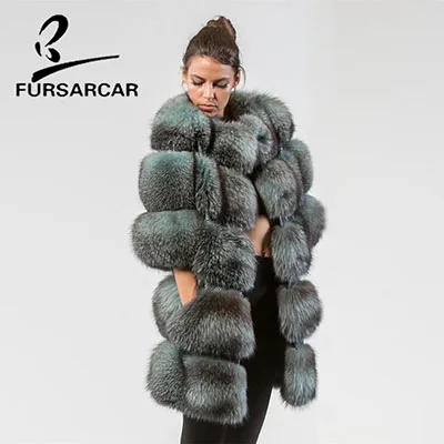 FURSARCAR модное пальто из натурального Лисьего меха для женщин с круглым вырезом 80 см длинная роскошная женская куртка из лисьего меха стиль шуба - Цвет: as photo