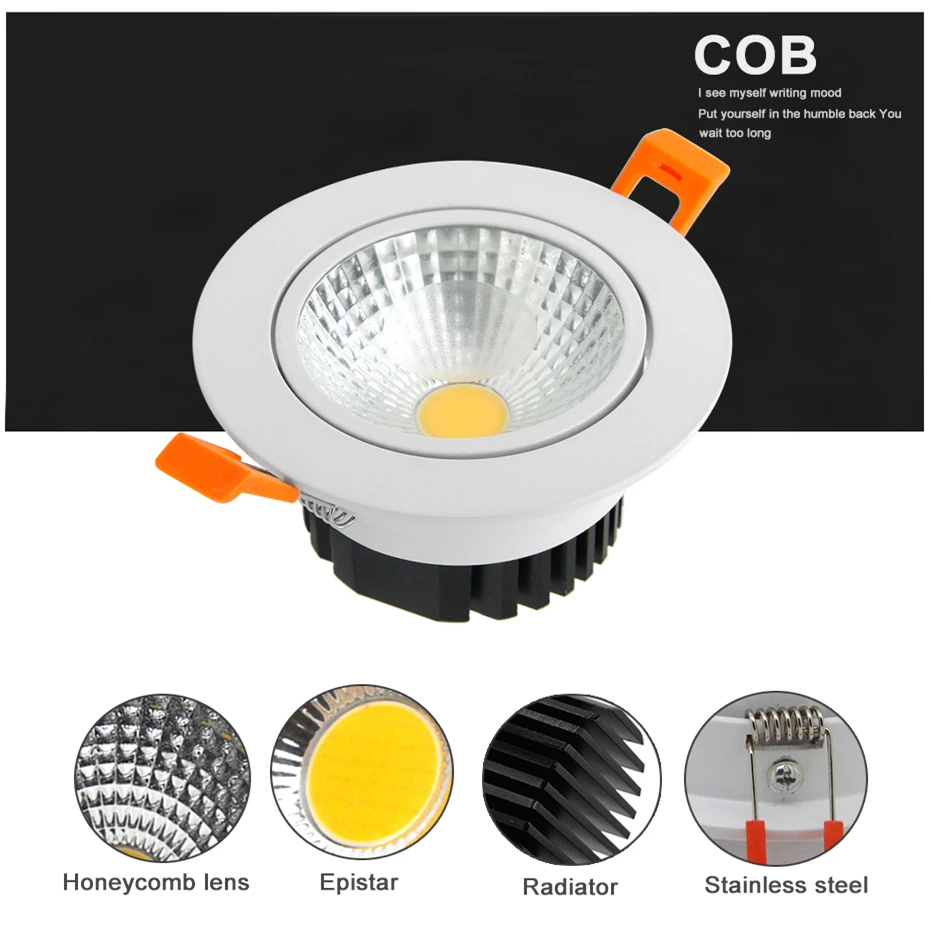 [DBF]Anti-glare Recessed Ceiling Spot Light Dimmable 6W 9W 12W 15W LED COB Downlight with AC85-265V Transformer Home Decor | Лампы и