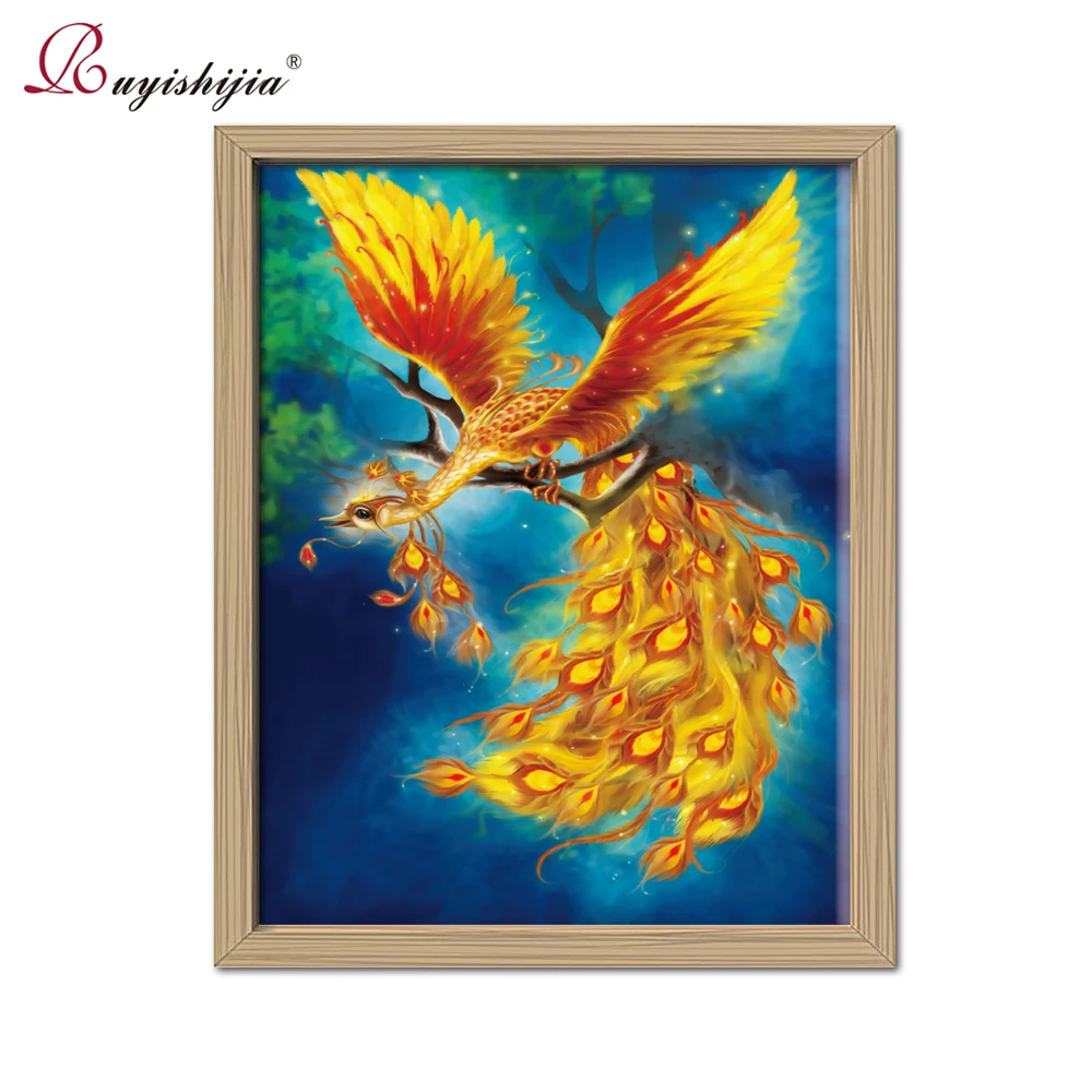 RUYISHIJIA 5D Diamond Painting Full Drill Square Mosaic Embroidery Pictures Rhinestones diamant Animals Phoenix Firebird | Дом и сад