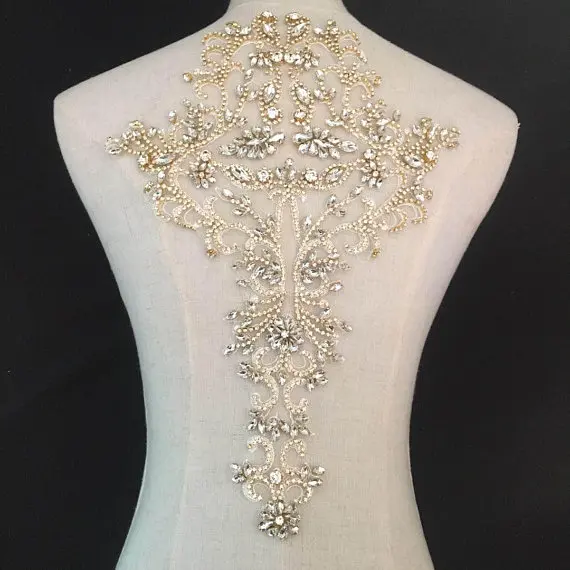 rose gold Rhinestone bodice applique crystal for bridal deluxe rhinestone haute couture | Дом и сад