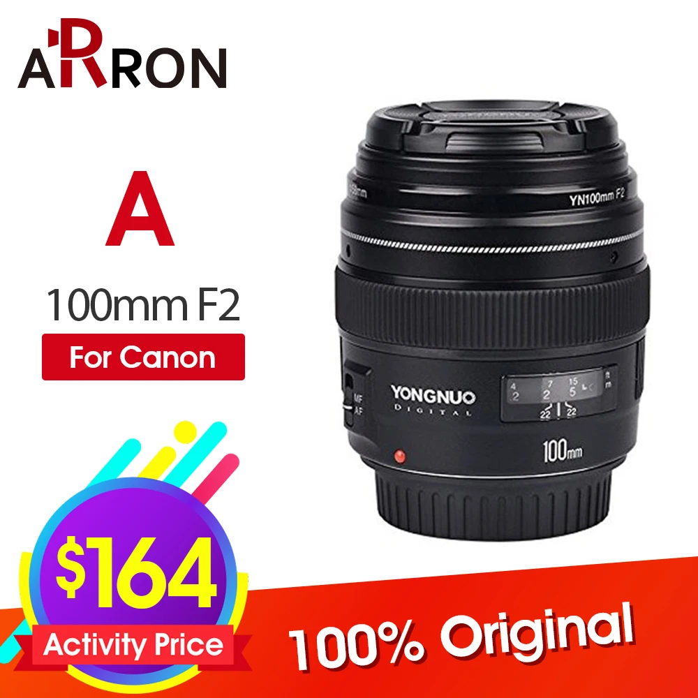 YONGNUO YN100mm F2 Средний телеобъектив для Canon EOS Rebel камера AF MF 5D 5DIV 1300D T6 760D 750D 1D 5DS|prime