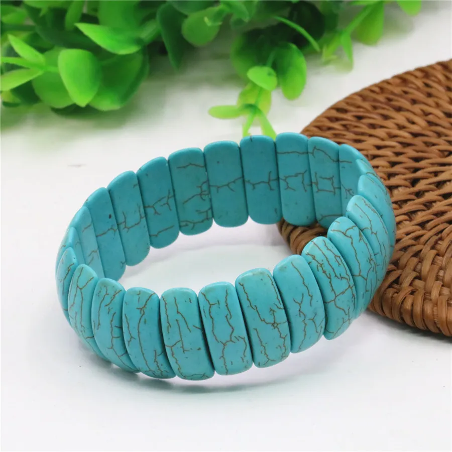 Высокое качество Синий Бирюзовый Камень Браслет Femme Charms Strand Бусы классические