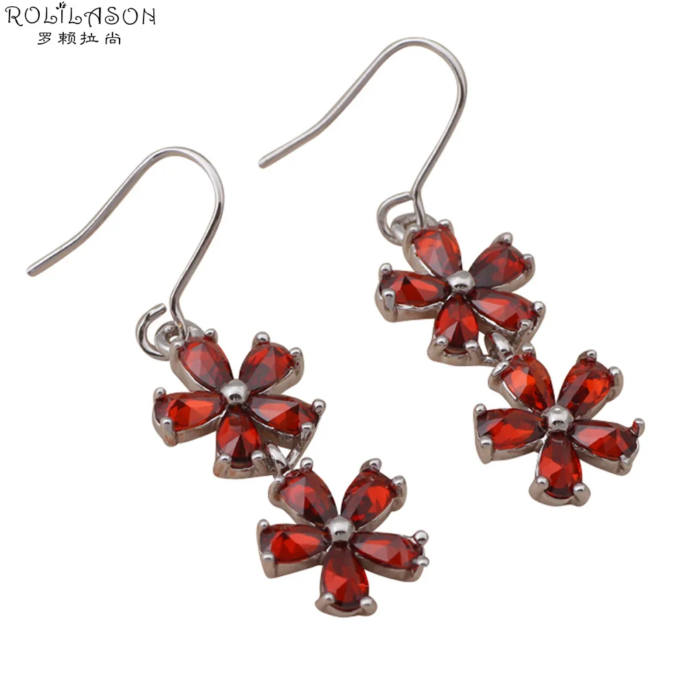 Flower design Red Crystal earrings silver color Wholesale &amp Retail fashion Jewelry Zirconia Drop Earrings JE440 | Украшения и