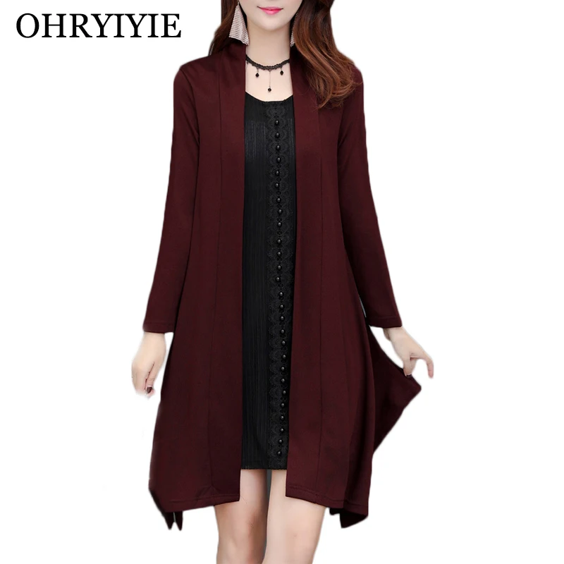 

OHRYIYIE 2021 Autumn Long Cardigan Sweater Women Winter New Casual Solid Color Knitted Sweater Female Loose Big Size Coat XL-5XL