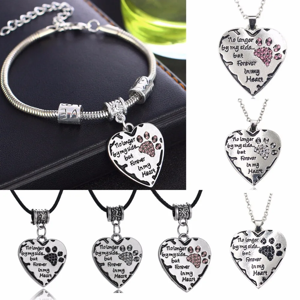 Больше не на моей стороне &quotLoss Of Dog Cat Pet Memorial Necklace In Pink Black Clear Paw цепочка с