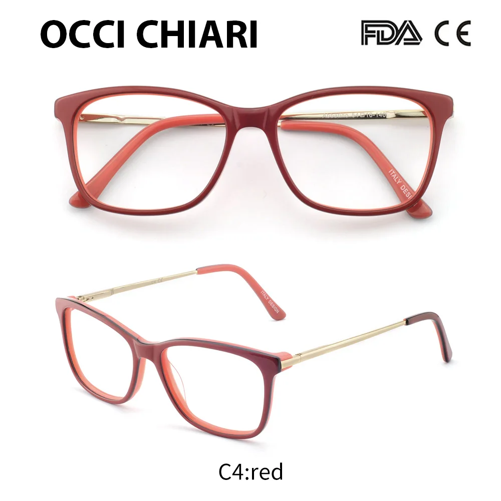 C4 OCCI CHIARI очки прозрачные оптические женские очки оправа прозрачные линзы очки дизайнерские трендовые ацетатные красные W-CARLEO - Цвет оправы: C4
