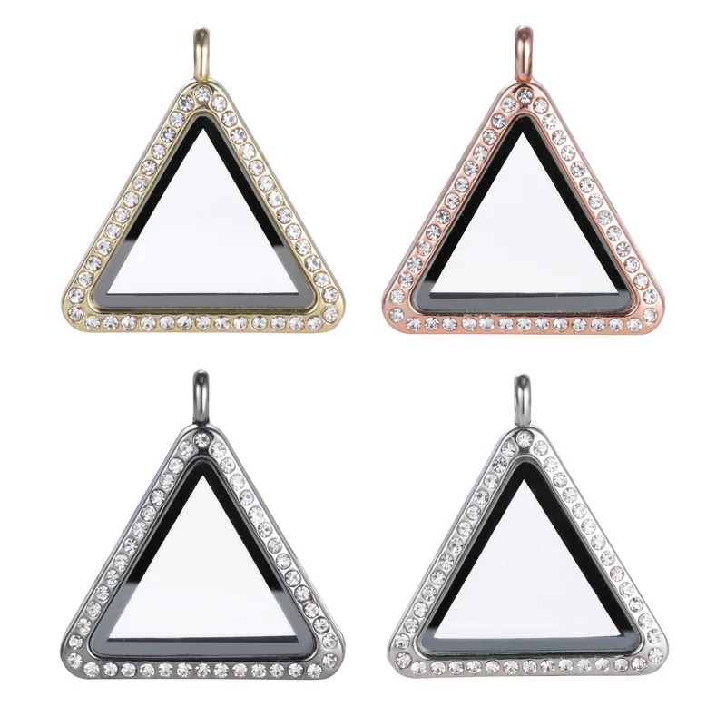 Новая мода 33 мм треугольный Серебряный Кристалл нержавеющая сталь стекло память