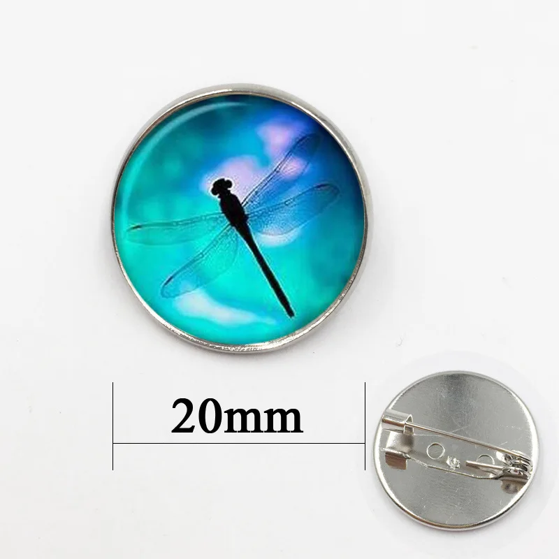 2017 New Animal Brooch Dragonfly Art Picture Round Glass Dome Brooches Pins For Suit Sweater Handmade Jewelry | Украшения и