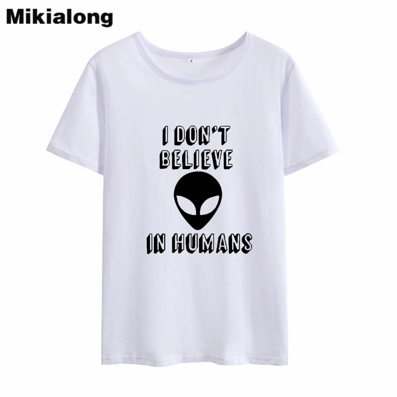 

Футболка Mikialong с инопланетянином, Женская смешная футболка в стиле Харадзюку «Я не верю в человека», женские хипстерские летние топы Tumblr, же...